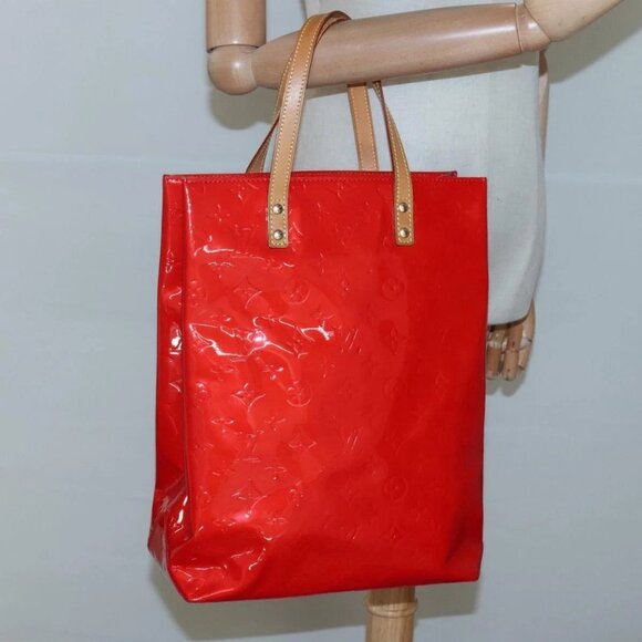 LOUIS VUITTON Monogram Vernis Reade MM Hand Bag Red Rouge - Picture 15 of 16